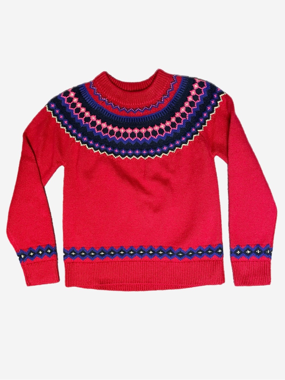 Crewcuts NWT girls red purple knit fair isle sweater Christmas holiday preppy L